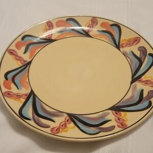 1980s Gail Pittman Pottery Dinner Plate 10.5in Cream Handpainted Abstract Signed